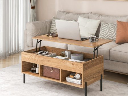 Living Room Central Table with Lifting Tabletop and Metal Legs-Natural Online