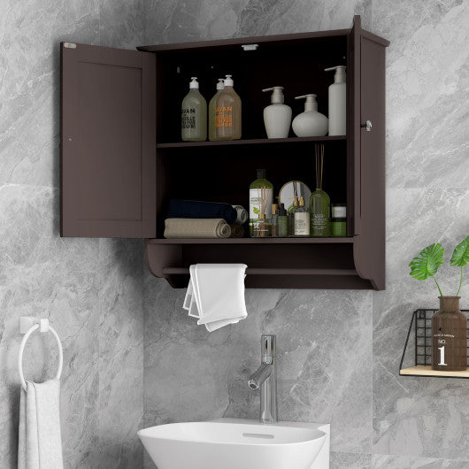 Wall Mounted Bathroom Storage Medicine Cabinet with Towel Bar-Brown Online Sale