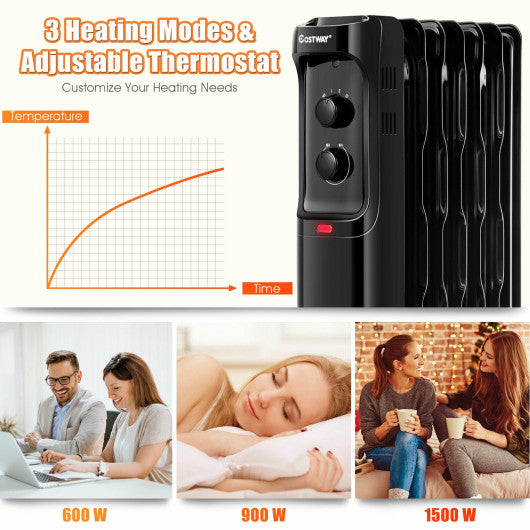 1500W Oil Filled Portable Radiator Space Heater with Adjustable Thermostat-Black For Discount