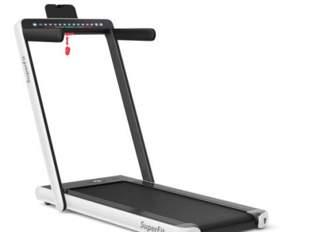 2-in-1 Electric Motorized Health and Fitness Folding Treadmill with Dual Display and Speaker-White Online now