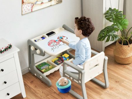 2 in 1 Kids Easel Table and Chair Set  with Adjustable Art Painting Board Hot on Sale