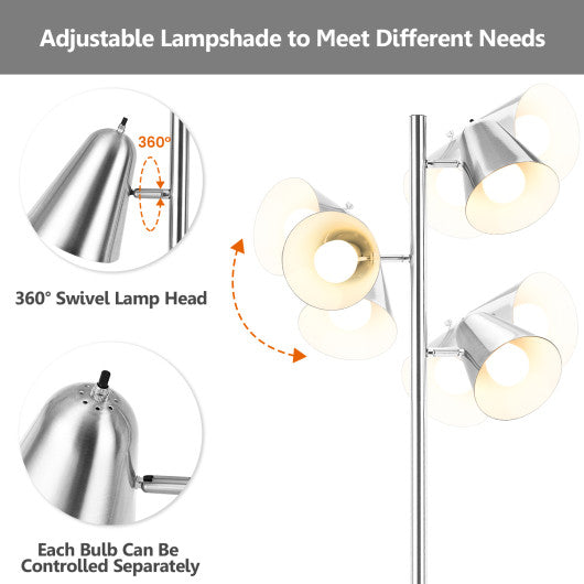 64 Inch 3-Light LED Floor Lamp Reading Light for Living Room Bedroom-Silver Discount