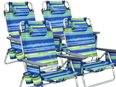 4-Pack 5-Position Outdoor Folding Backpack Beach Reclining Chair with Pillow-Blue Online