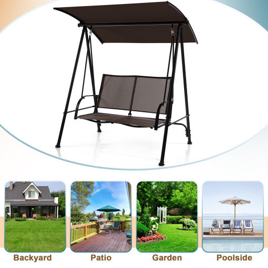 2-Seat Outdoor Canopy Swing with Comfortable Fabric Seat and Heavy-duty Metal Frame-Brown Fashion