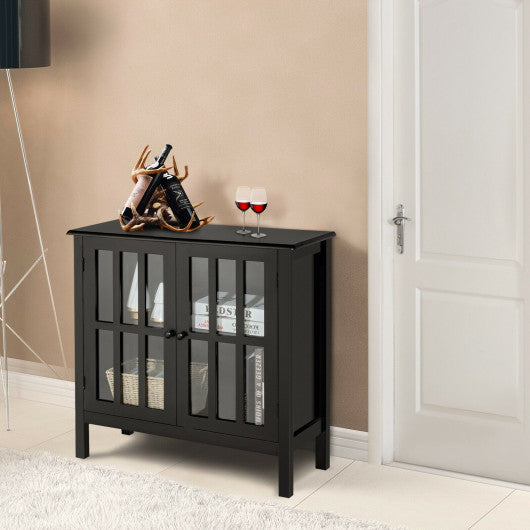 Glass Door Sideboard Console Storage Buffet Cabinet-Black For Sale