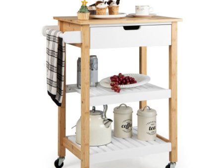 3-Tier Kitchen Island Cart Rolling Service Trolley with Bamboo Top-Natural Sale