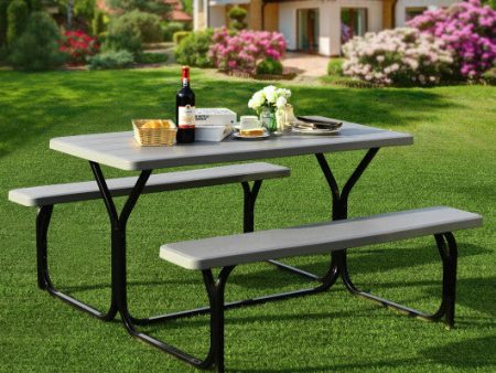 Picnic Table Bench Set for Outdoor Camping -Gray Fashion