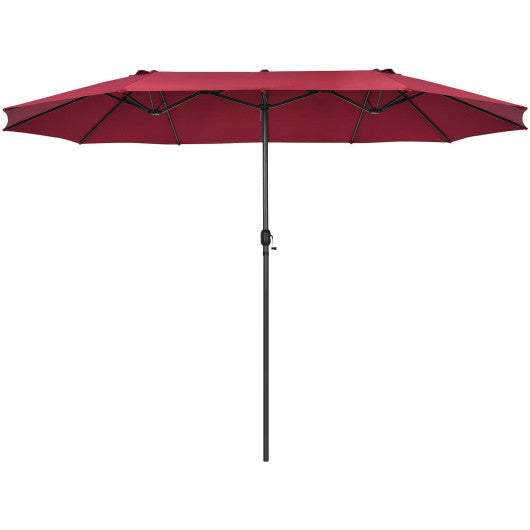 15 Feet Patio Double-Sided Umbrella with Hand-Crank System-Dark Red Cheap