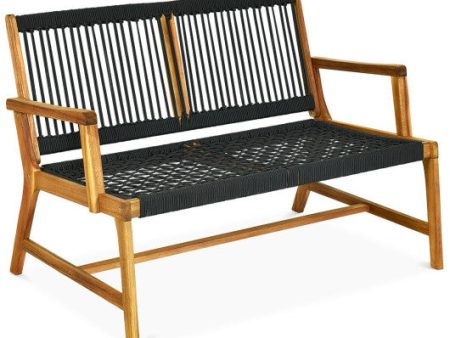 2-Person Acacia Wood Yard Bench for Balcony and Patio-Black Fashion