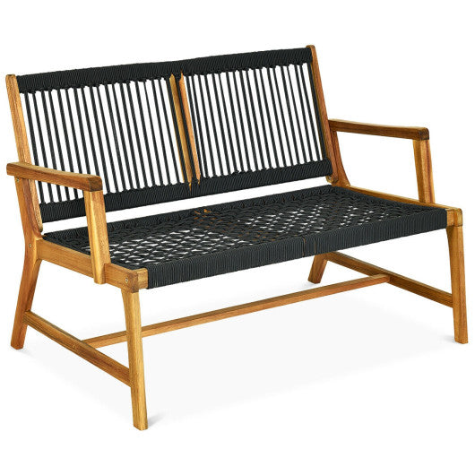 2-Person Acacia Wood Yard Bench for Balcony and Patio-Black Fashion