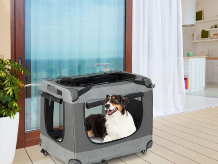 Portable Folding Dog Soft Crate Cat Carrier with 4 Lockable Wheels-XL Sale