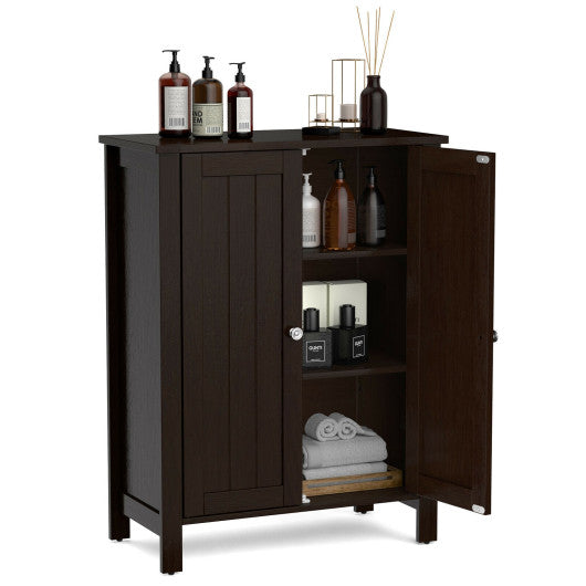 2-Door Bathroom Floor Storage Cabinet Space Saver Organizer-Brown Fashion