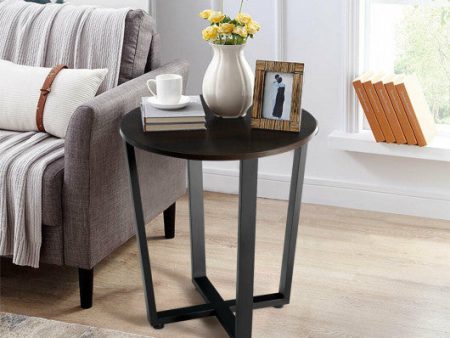 2-tier Round End Table with Storage Shelf & Metal Frame-Walnut For Sale