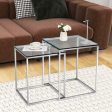 2 Pieces Modern Nesting Coffee Table with Tempered Glass Top and Steel Frame-Sliver For Cheap