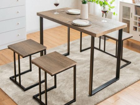 4 Pieces Industrial Dinette Set with Bench and 2 Stools-Oak Discount