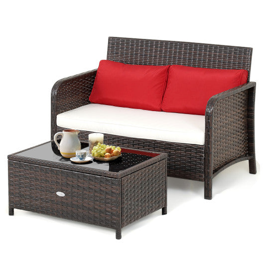 2 Pieces Wicker Loveseat Set with Coffee Table on Sale