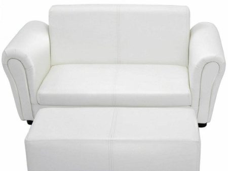 Soft Kids Double Sofa with Ottoman-White For Discount