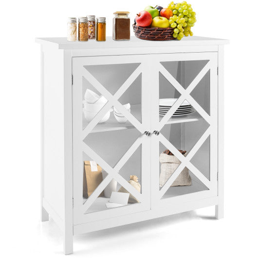 Freestanding Kitchen Buffet Cabinet with Glass Doors and Adjustable Shelf-White For Discount