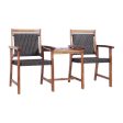 2-Seat Patio Rattan Acacia Wood Chair with Coffee Table Discount