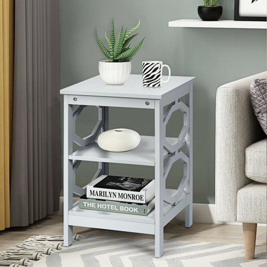 2 Pieces 3-tier Nightstand Sofa Side End Accent Table Storage Display Shelf-Gray Supply