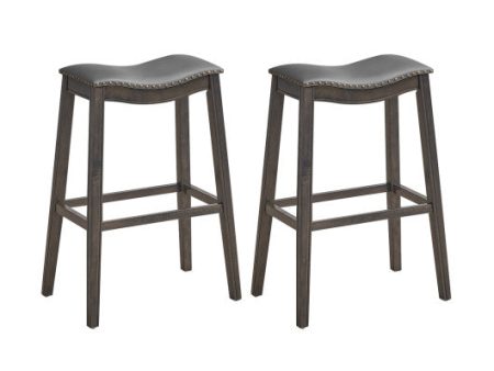 29 Inch Set of 2 Backless Wood Nailhead Barstools with PVC Leather Seat-Gray For Discount