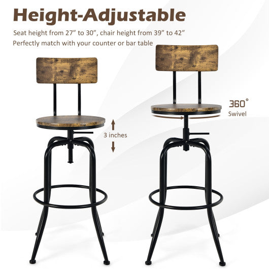 Adjustable Swivel Counter-Height Stool with Arc-Shaped Backrest-Rustic Brown For Discount