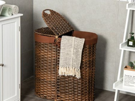 Handwoven Laundry Hamper Basket with 2 Removable Liner Bags-Brown Cheap