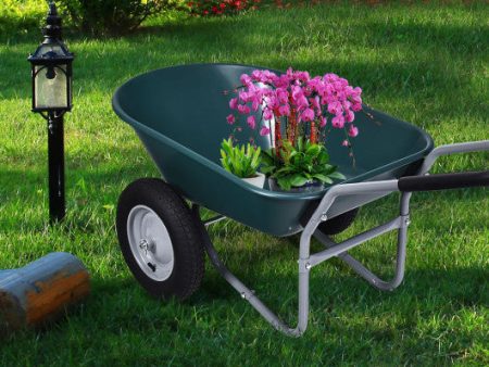 2 Tire Wheelbarrow Garden Cart Heavy-duty Dolly Utility Cart-Green For Sale