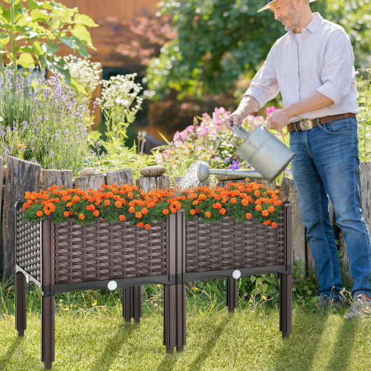 2 Set Elevated Plastic Raised Garden Bed Planter Kit for Flower Vegetable Grow-Brown Online