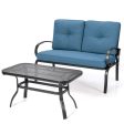 2 Pieces Patio Outdoor Cushioned Coffee Table Seat-Blue For Sale