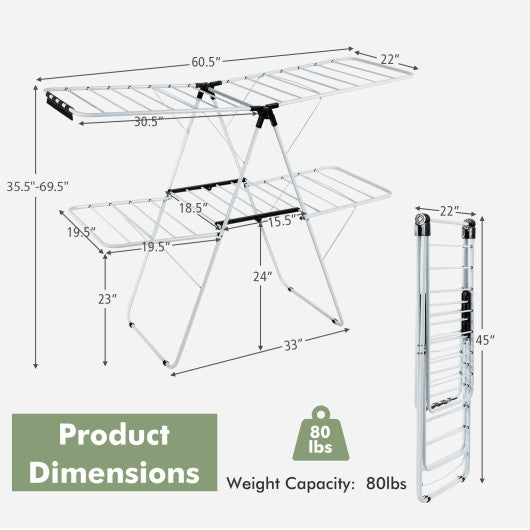 2-Level Foldable Clothes Drying Rack with Adjustable Gullwing For Cheap