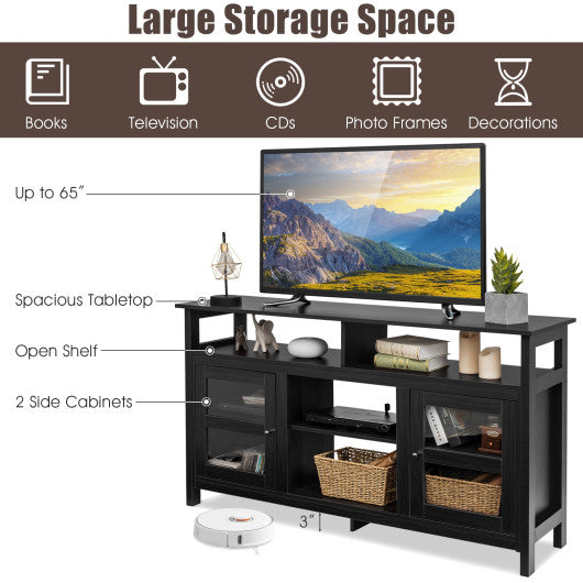 58 Inch TV Stand Entertainment Console Center with 2 Cabinets-Black Fashion