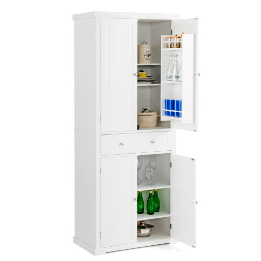 72 Inch Freestanding Kitchen Pantry Cabinet 4 Doors Storage Cupboard Shelves Drawer-White Online Sale