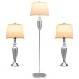 3 Piece Lamp with Set Modern Floor Lamp and 2 Table Lamps-Silver Supply