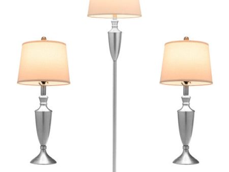 3 Piece Lamp with Set Modern Floor Lamp and 2 Table Lamps-Silver Supply