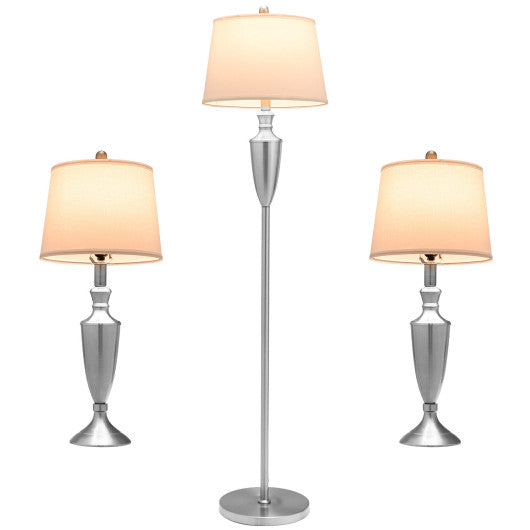 3 Piece Lamp with Set Modern Floor Lamp and 2 Table Lamps-Silver Supply