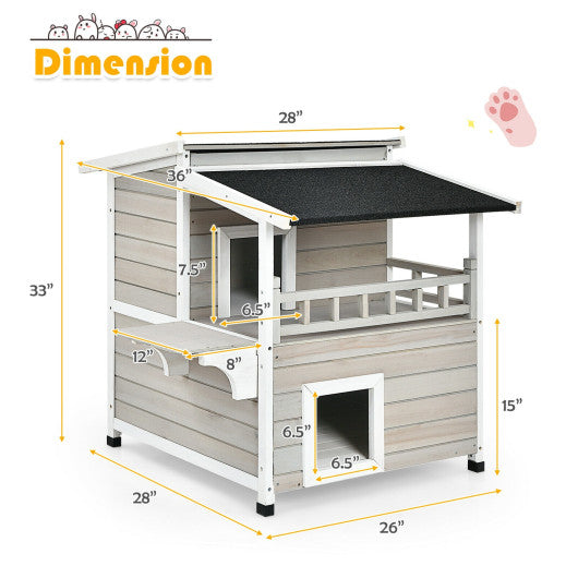 2-Story Wooden Patio Luxurious Cat Shelter House Condo with Large Balcony For Discount