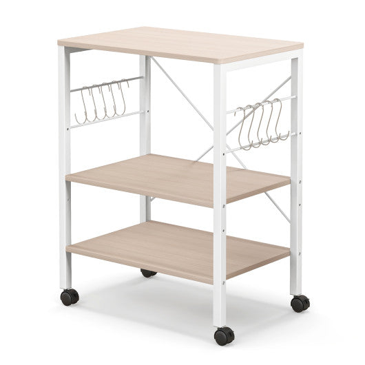 3-Tier Kitchen Baker s Rack Microwave Oven Storage Cart with Hooks-Light Brown Online Hot Sale