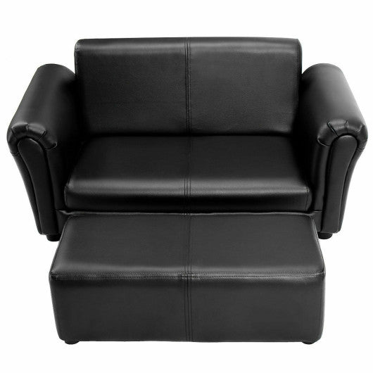 Black White Kids Double Sofa with Ottoman-Black Sale