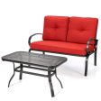 2 Pieces Patio Outdoor Cushioned Coffee Table Seat-Red Supply