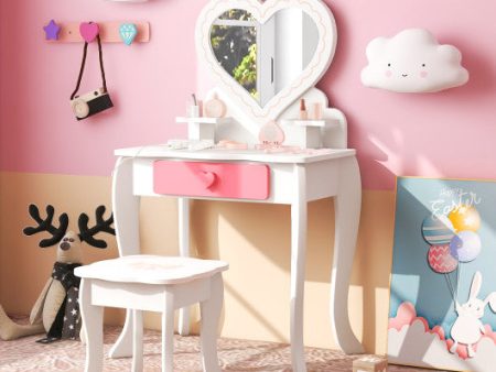 Kids Vanity Set with Heart-shaped Mirror-White For Discount