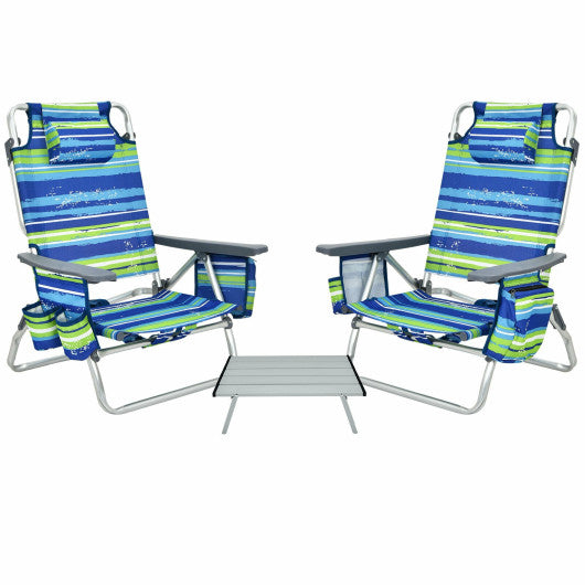 2 Packs 5-Position Outdoor Folding Backpack Beach Table Chair Reclining Chair Set-Blue Online Sale