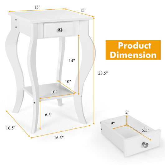 2-Tier End Table with Drawer and Shelf for Living Room Bedroom-White Discount