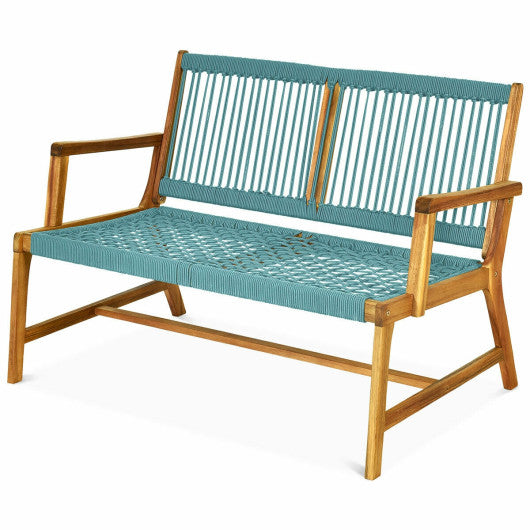 2-Person Acacia Wood Yard Bench for Balcony and Patio-Turquoise Online now