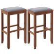 2 Pieces 31 Inch Upholstered Bar Stool Set with Solid Rubber Wood Frame and Footres-Brown Online now