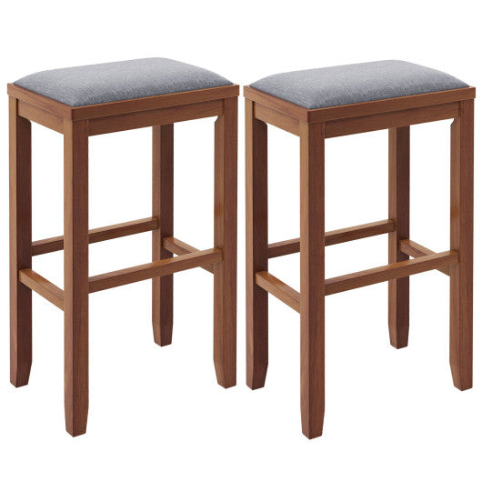 2 Pieces 31 Inch Upholstered Bar Stool Set with Solid Rubber Wood Frame and Footres-Brown Online now