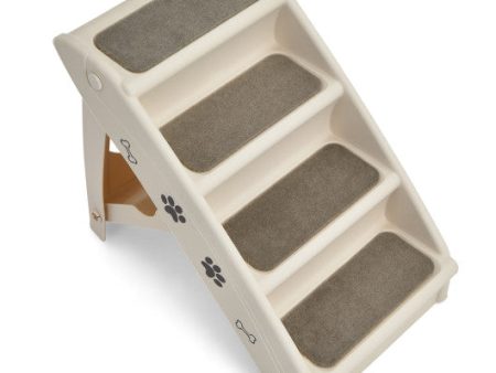 Collapsible Plastic Pet Stairs 4 Step Ladder for Small Dog and Cats-Beige For Discount