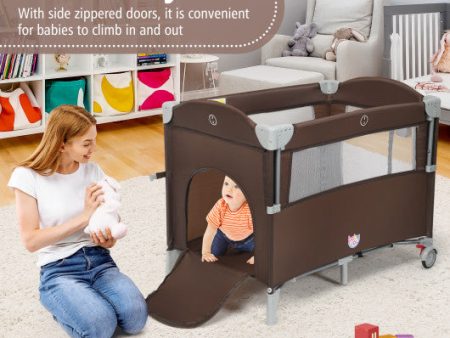 5-in-1  Portable Baby Beside Sleeper Bassinet Crib Playard with Diaper Changer-Brown For Discount