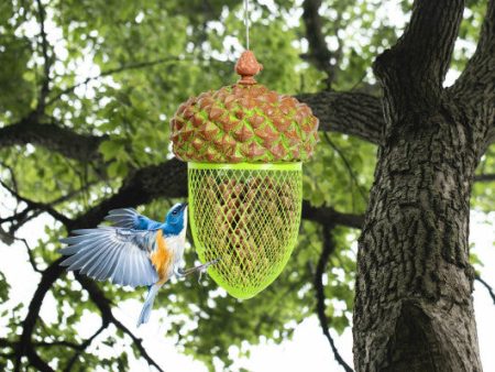 Metal Acorn Wild Bird Feeder Outdoor Hanging Food Dispenser for Garden Yard-Brown Online