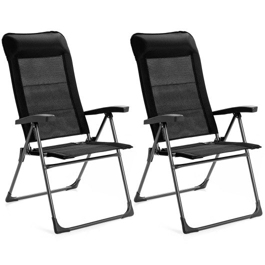 2 Pcs Portable Patio Folding Dining Chairs with Headrest Adjust for Camping -Black Online Hot Sale